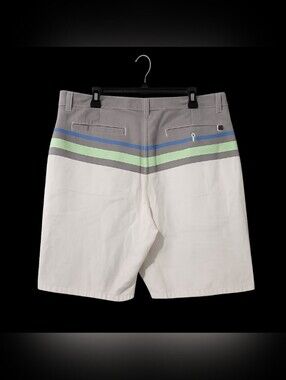 Tony Hawk Striped Casual Men's Shorts in White , Grey, Lime & Blue Size 36